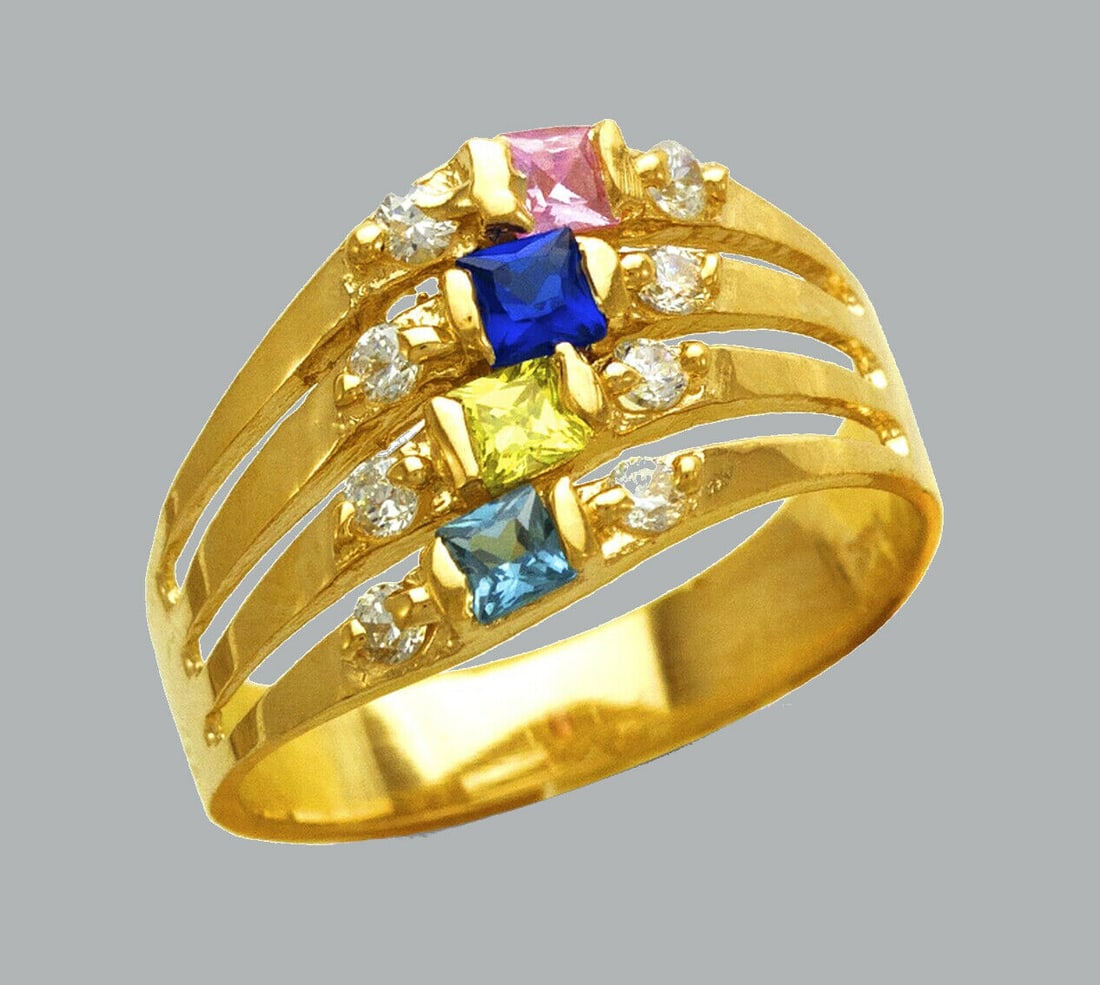 NEW 14K YELLOW GOLD LADIES COLORED CZ RING 4 STACK (1 of 1)