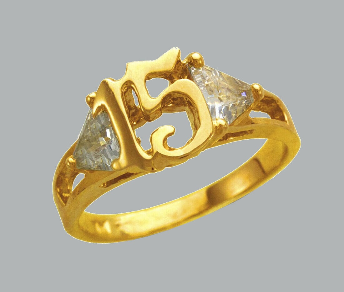 NEW 14K YELLOW GOLD LADIES CLEAR CZ RING 15 ANOS: NEW 14K YELLOW GOLD CZ 15 ANOS RING New 14K Yellow solid gold ring Ring size 7 Measures 9mm wide Cubic Zirconia Polished Finish Apx Weight: 3.3g