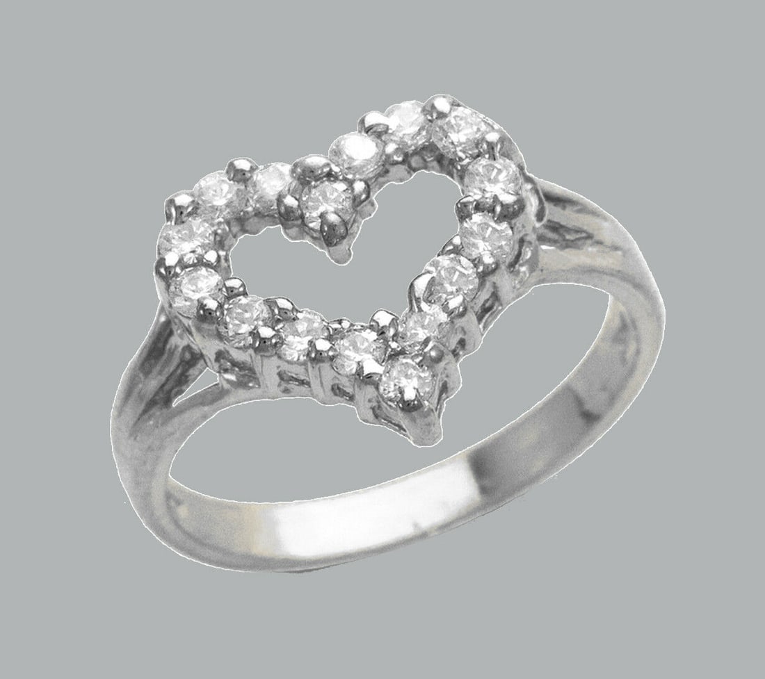 NEW 14K WHITE GOLD LADIES HEART CZ RING (1 of 1)