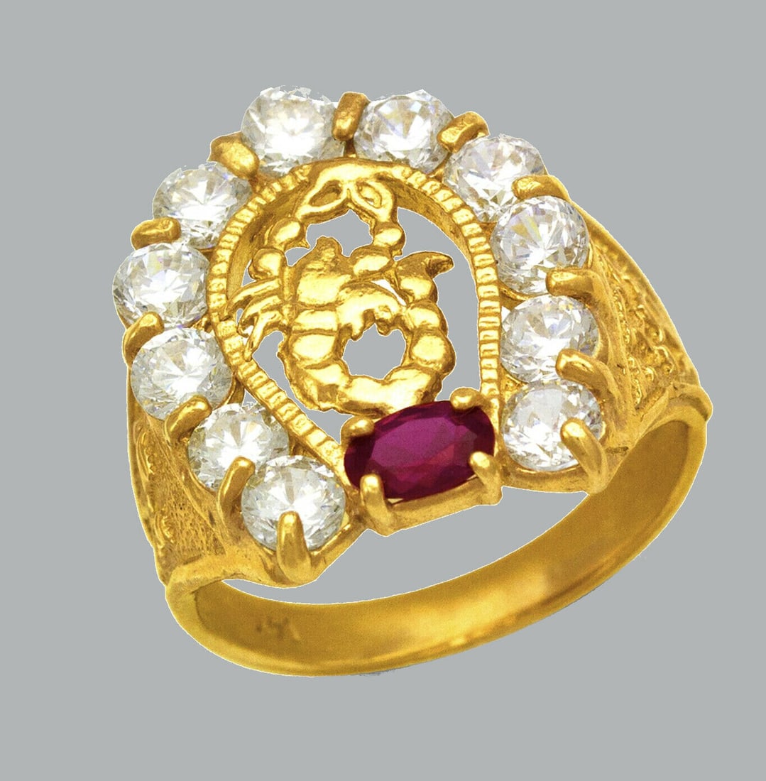 14K YELLOW GOLD CZ RING MEN'S SCORPION HORSESHOE RING (1 of 1)