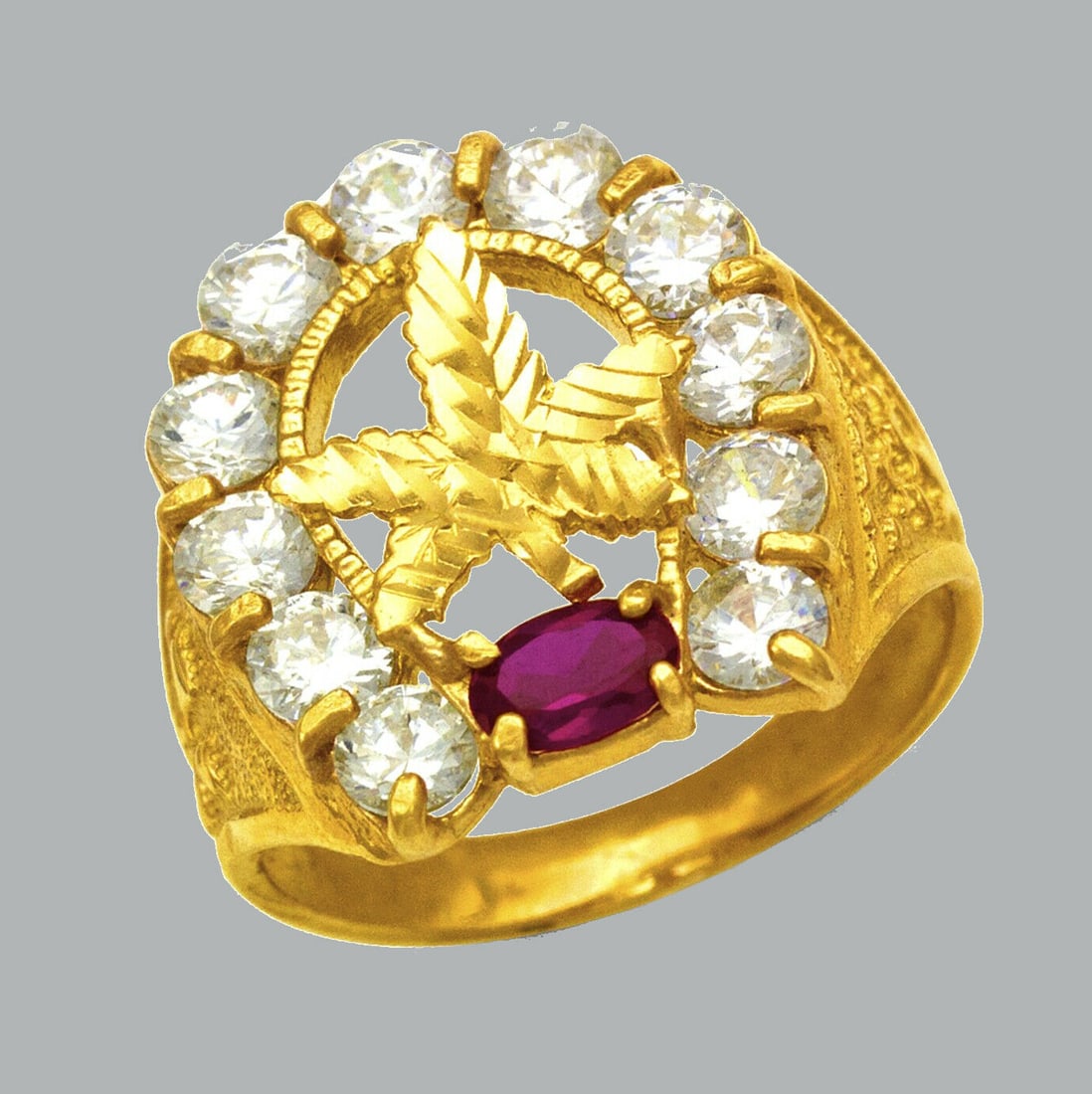 14K YELLOW GOLD CZ RING MENS MARIJUANA HORSESHOE RING: NEW 14K YELLOW GOLD CZ RING New 14K Yellow solid gold ring Ring size 10 Measures 21mm wide on top Cubic Zirconia Polished Finish Apx Weight: 8.2g