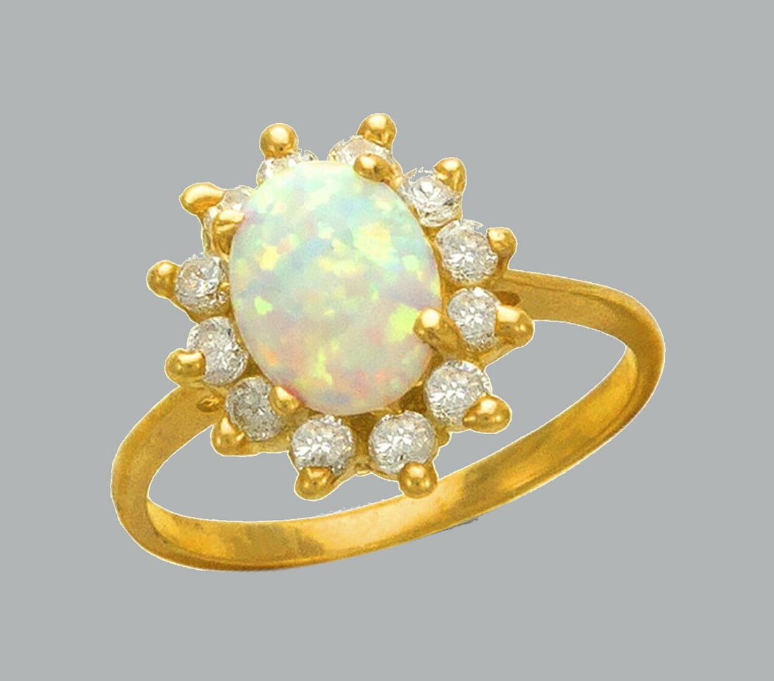 NEW 14K YELLOW GOLD LADIES CZ OPAL FLOWER RING (1 of 1)
