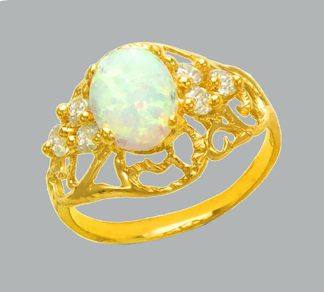 NEW 14K YELLOW GOLD LADIES CZ OPAL COCKTAIL RING (1 of 1)