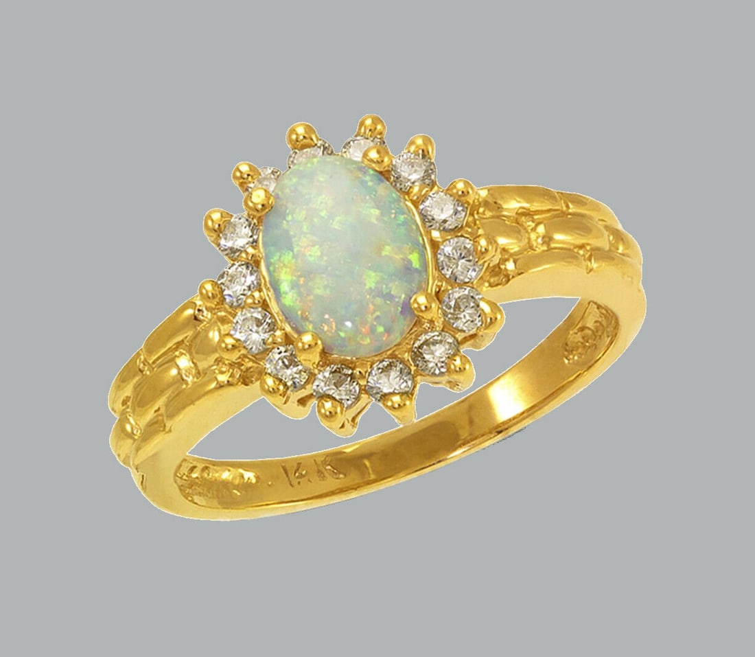 NEW 14K YELLOW GOLD LADIES CZ OPAL COCKTAIL RING (1 of 1)