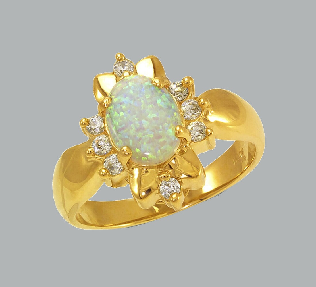 NEW 14K YELLOW GOLD LADIES CZ OPAL COCKTAIL RING (1 of 1)