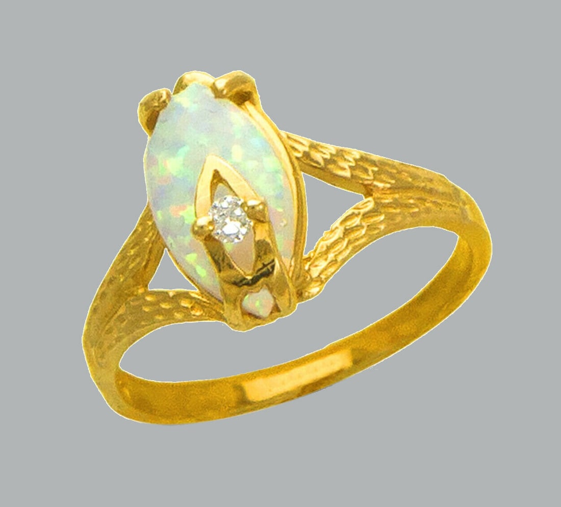 NEW 14K YELLOW GOLD LADIES CZ OPAL COCKTAIL RING (1 of 1)