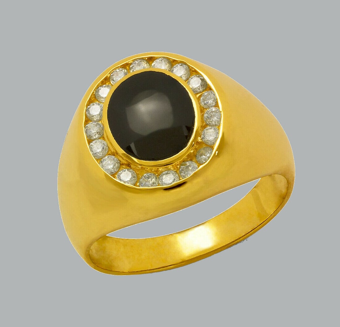NEW 14K YELLOW GOLD MENS CZ RING ONYX LARGE (1 of 1)