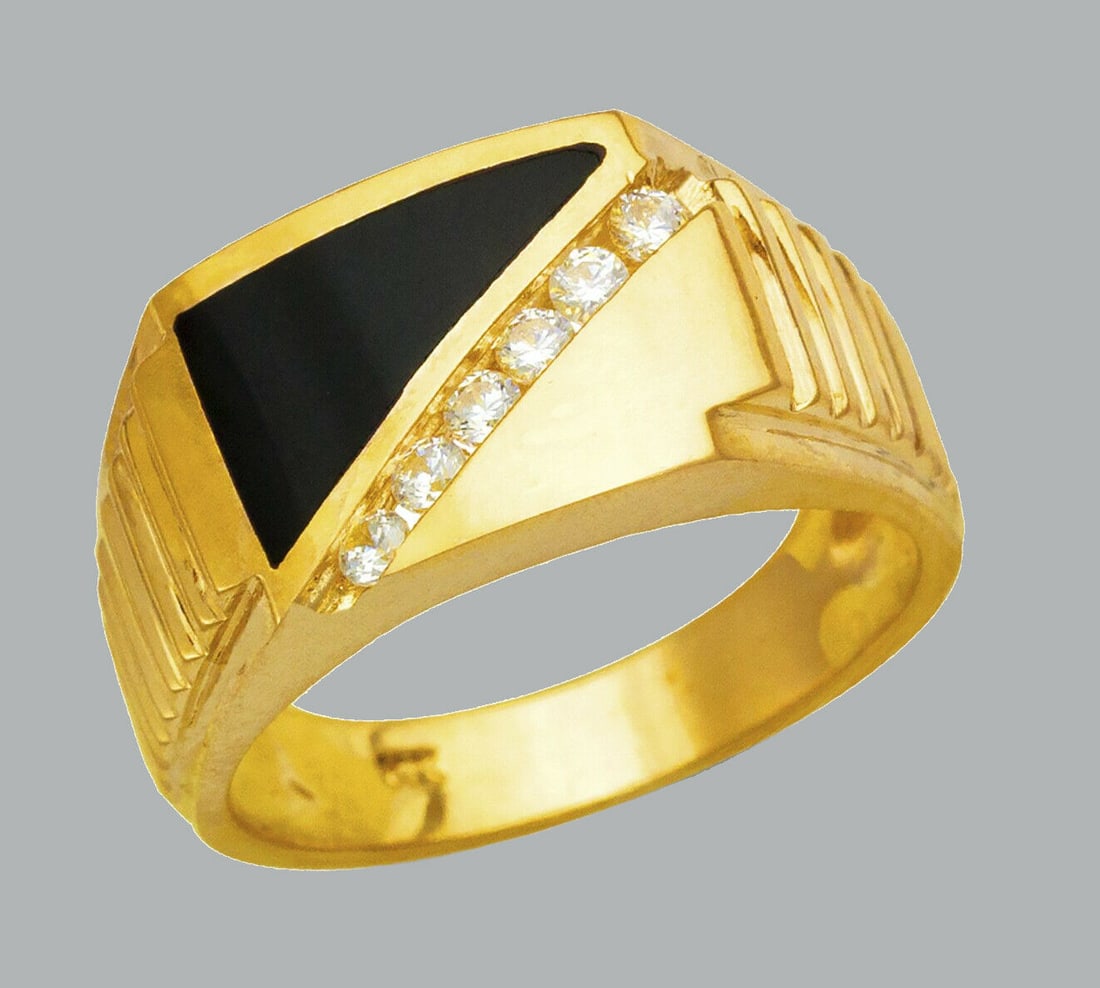NEW 14K YELLOW GOLD MENS CZ RING ONYX LARGE (1 of 1)