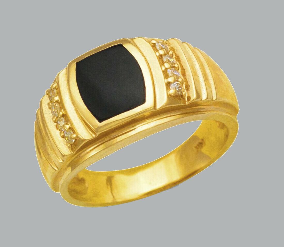 NEW 14K YELLOW GOLD MENS CZ RING ONYX LARGE (1 of 1)