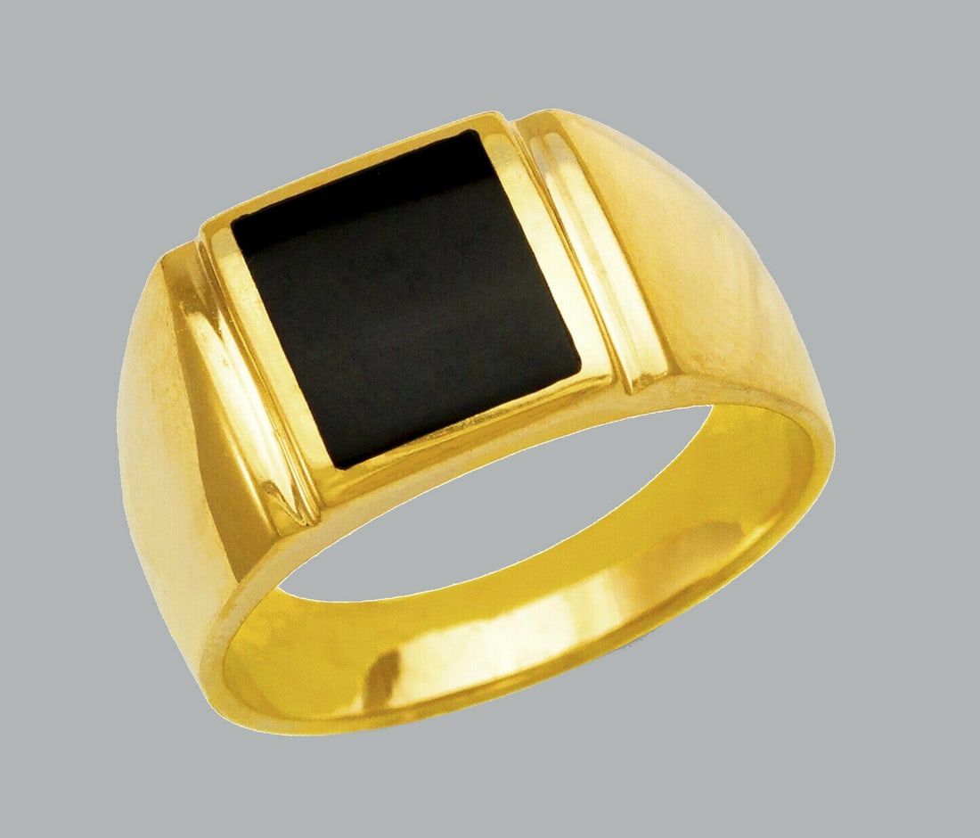 NEW 14K YELLOW GOLD MEN'S RING ONYX LARGE (1 of 1)