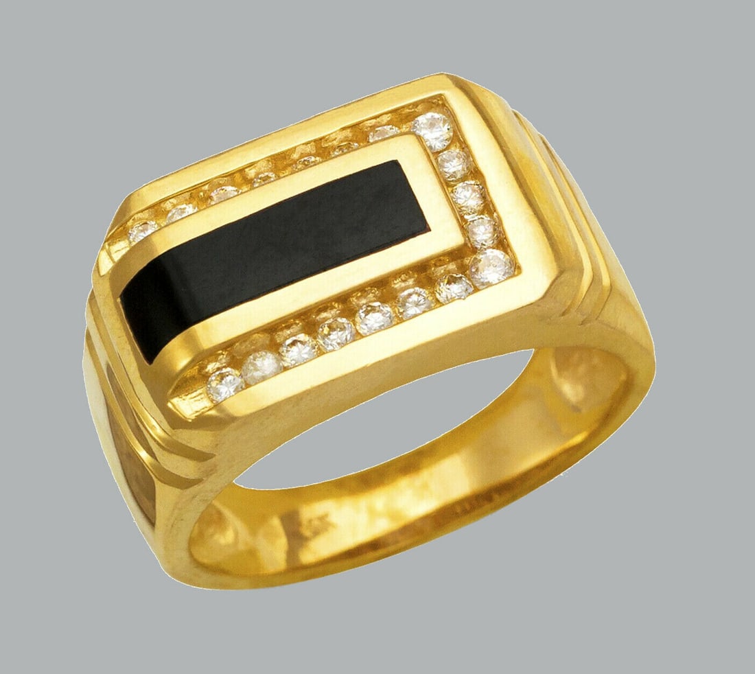NEW 14K YELLOW GOLD MENS CZ RING ONYX LARGE (1 of 1)
