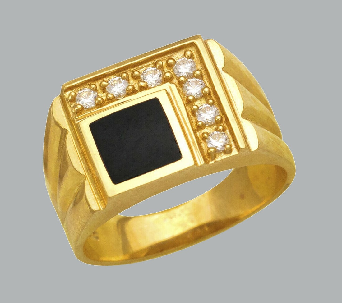NEW 14K YELLOW GOLD MENS CZ RING ONYX LARGE (1 of 1)
