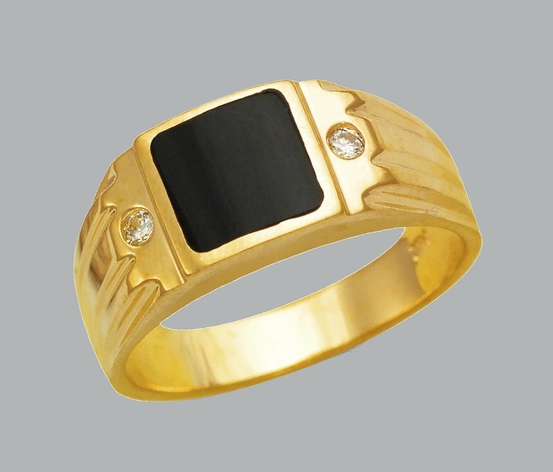NEW 14K YELLOW GOLD MENS CZ RING ONYX LARGE (1 of 1)