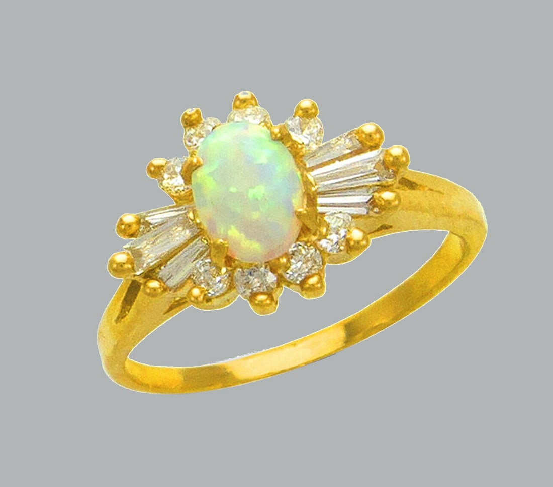 NEW 14K YELLOW GOLD LADIES CZ OPAL COCKTAIL RING (1 of 1)