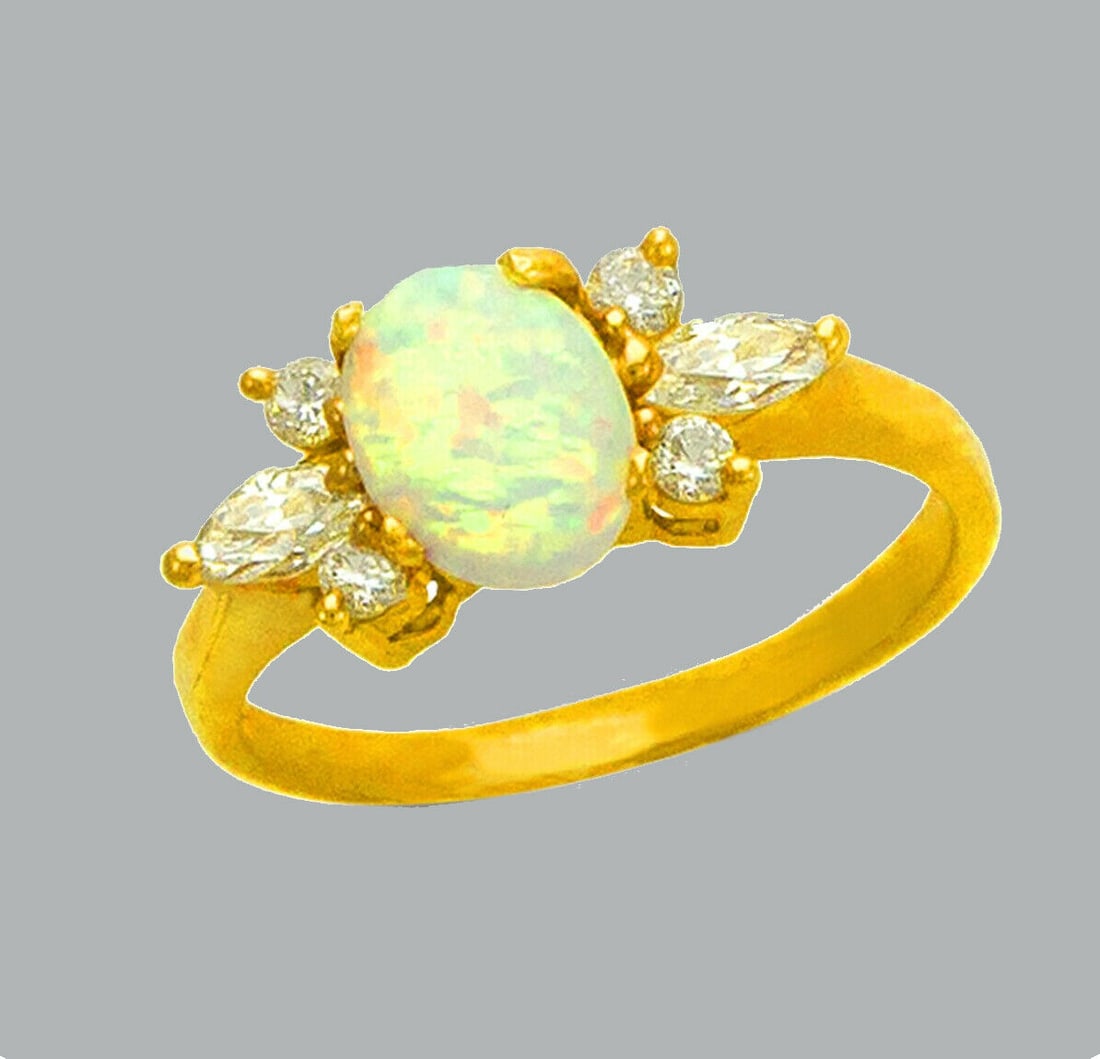 NEW 14K YELLOW GOLD LADIES CZ OPAL COCKTAIL RING (1 of 1)