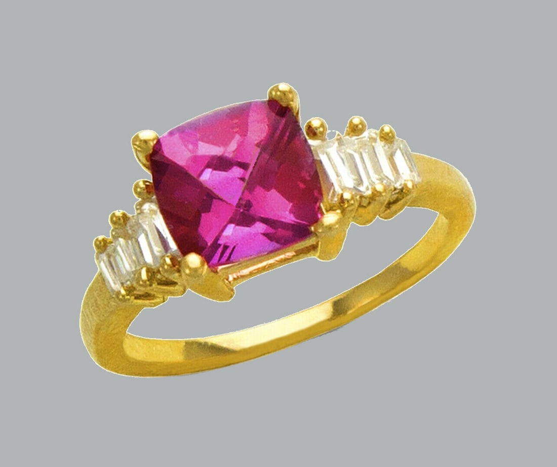 NEW 14K YELLOW GOLD LADIES CZ COCKTAIL RING PINK (1 of 1)