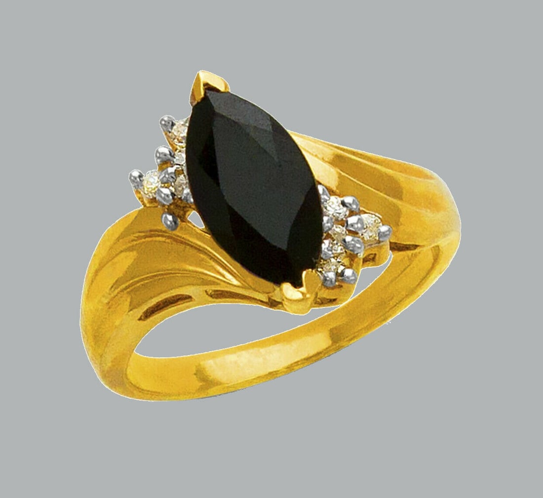 NEW 14K YELLOW GOLD LADIES CZ COCKTAIL RING ONYX (1 of 1)