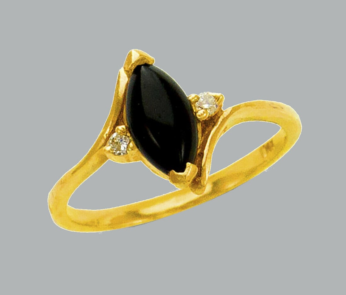 NEW 14K YELLOW GOLD LADIES CZ COCKTAIL RING ONYX (1 of 1)