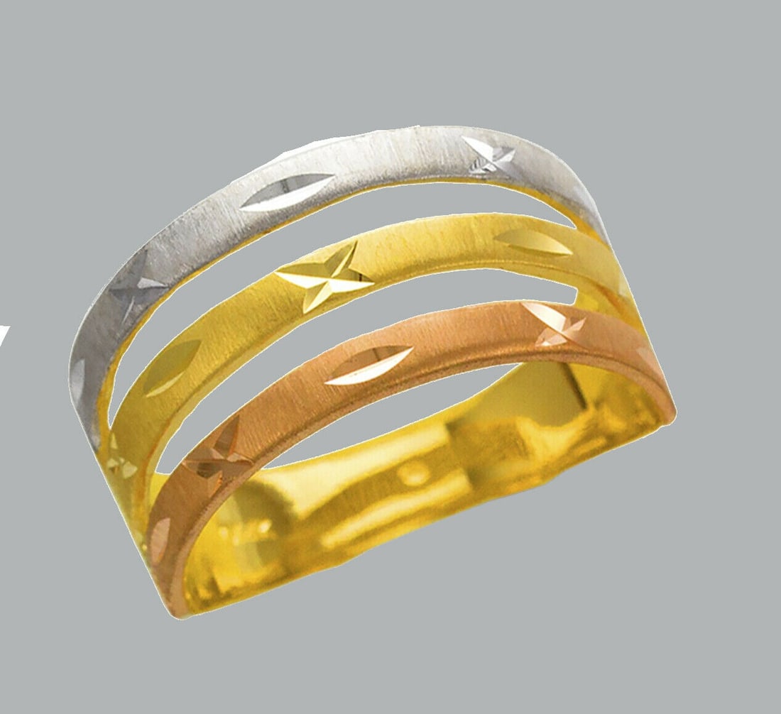 NEW 14K TRI COLOR GOLD LADIES RING LARGE 3 LAYER BAND (1 of 1)