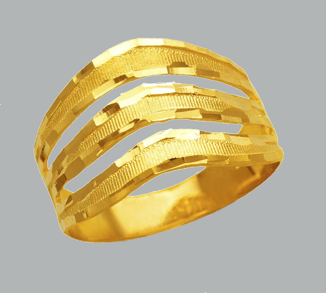 NEW 14K YELLOW GOLD LADIES DIAMOND CUT LAYERED RING (1 of 1)