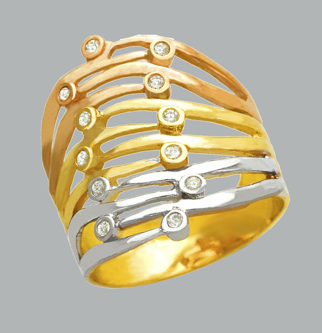 NEW 14K TRI COLOR GOLD LADIES FANCY CZ RING (1 of 1)