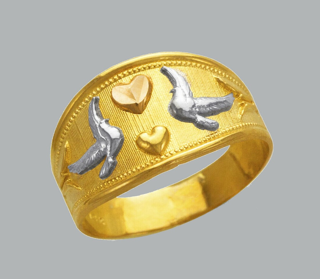 NEW 14K TRI COLOR GOLD LADIES RING BIRDS (1 of 1)