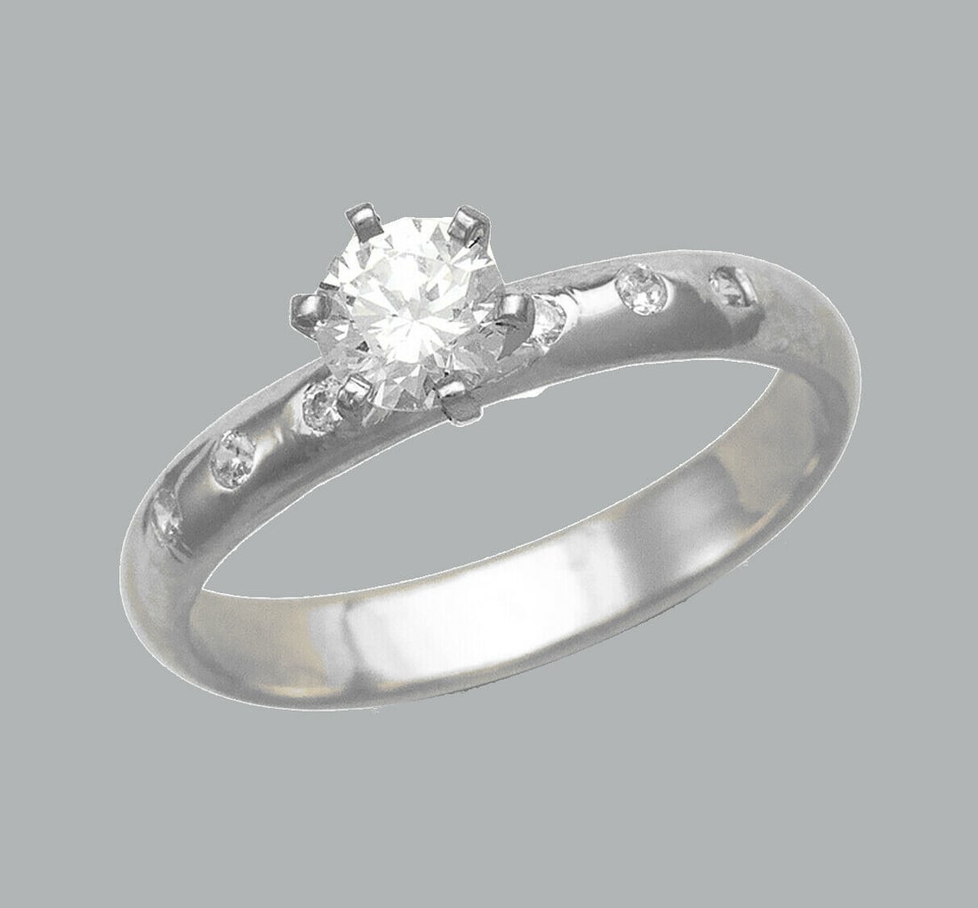 14K WHITE GOLD CZ SOLITAIRE BAND RING ENGAGEMENT 3mm (1 of 1)