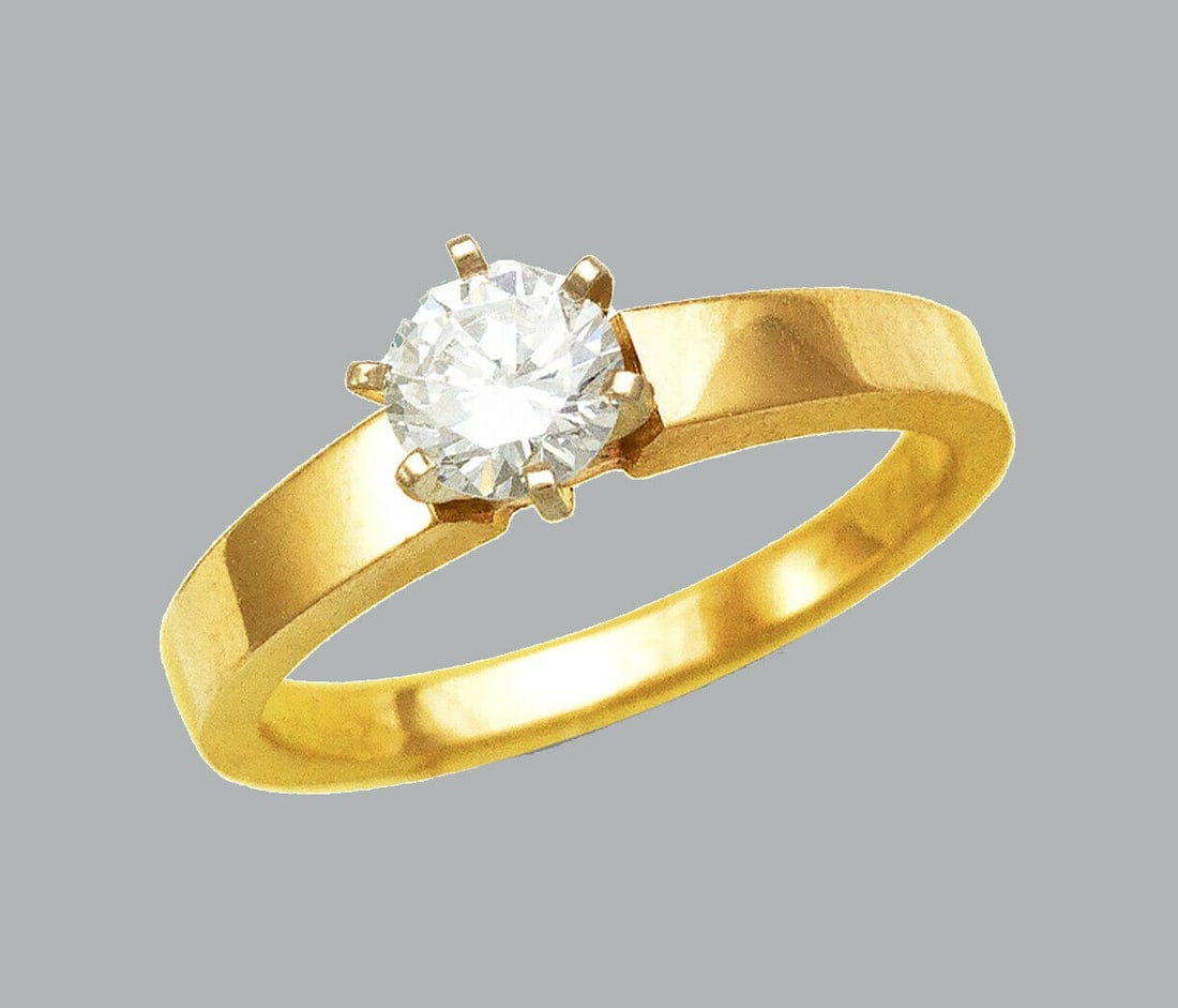 14K Y/ GOLD CZ RING ENGAGEMENT SOLITAIRE SQUARE BAND (1 of 1)