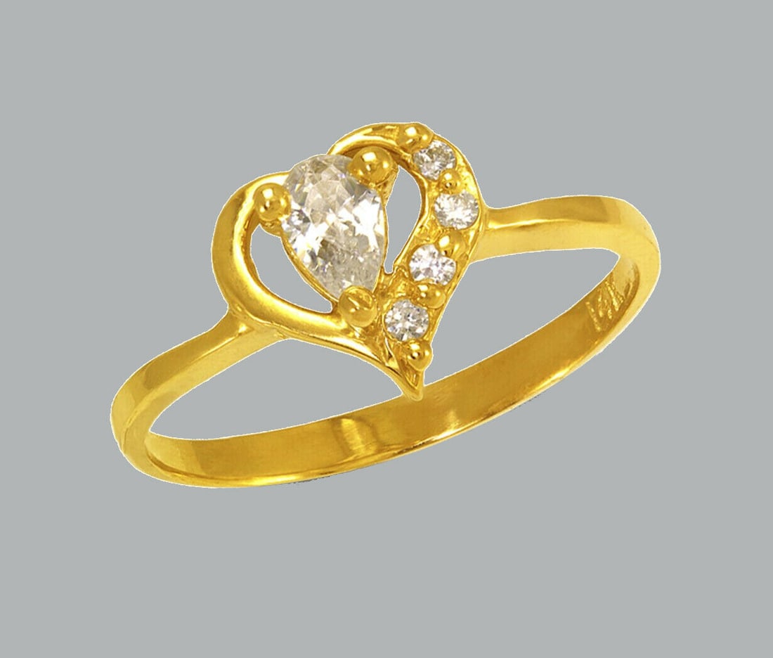 NEW 14K YELLOW GOLD LADIES FANCY CZ RING HEART (1 of 1)