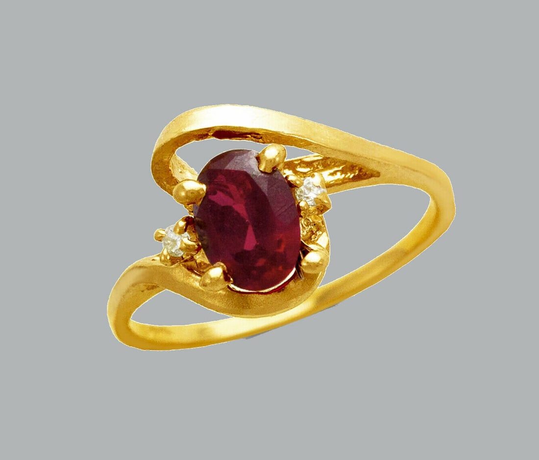 NEW 14K YELLOW GOLD LADIES FANCY CZ RING OVAL RED (1 of 1)