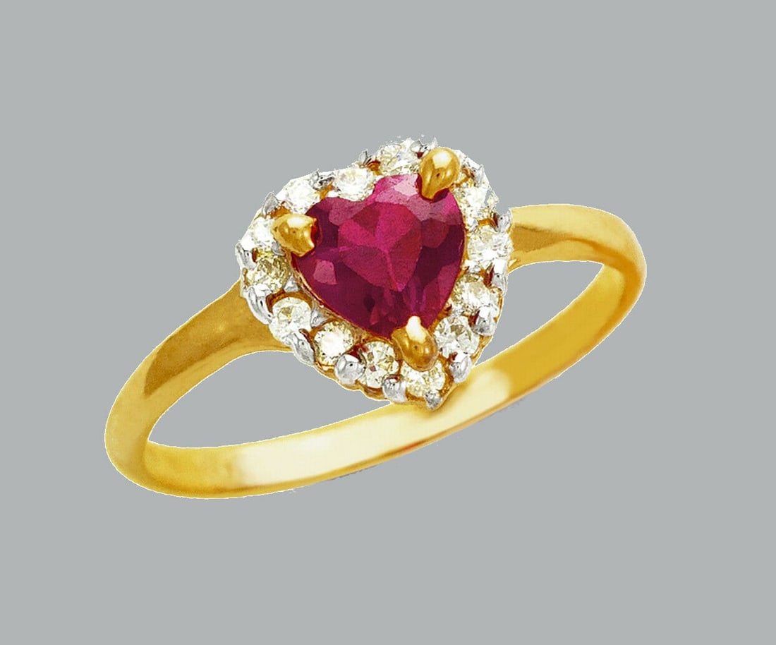 NEW 14K TWO TONE GOLD LADIES FANCY CZ RING RED HEART (1 of 1)