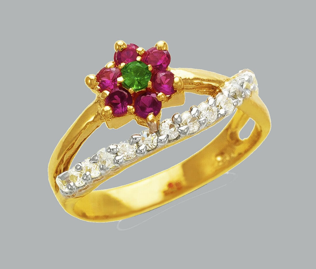 NEW 14K TWO TONE GOLD LADIES FANCY CZ RING FLOWER (1 of 1)