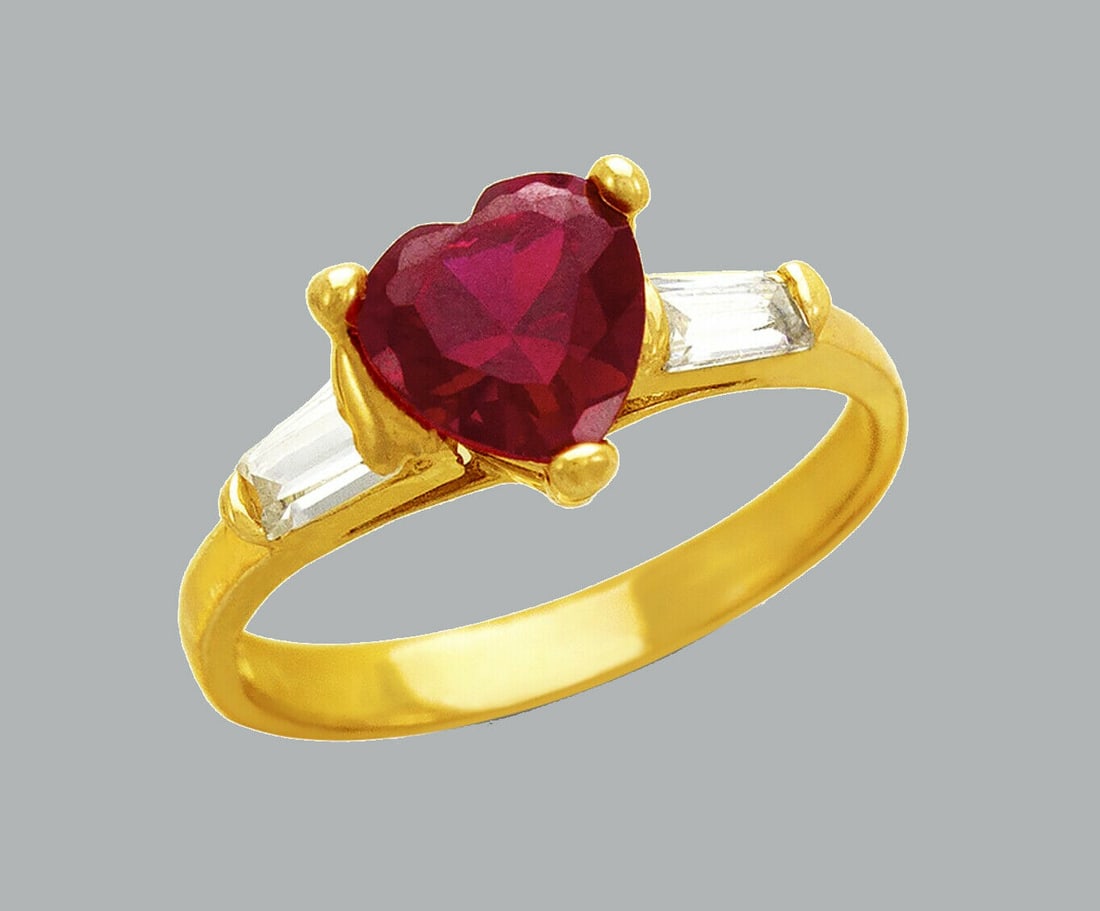 NEW 14K YELLOW GOLD LADIES FANCY CZ RING RED HEART (1 of 1)