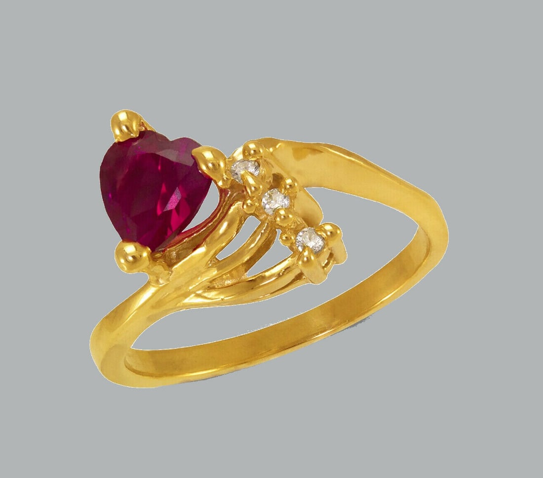 NEW 14K YELLOW GOLD LADIES FANCY CZ RING RED HEART (1 of 1)