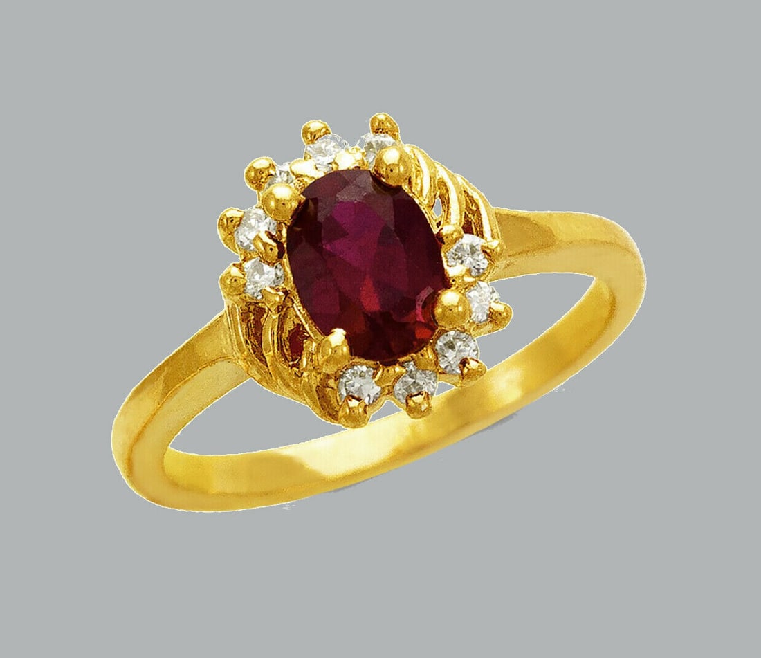 NEW 14K YELLOW GOLD LADIES FANCY CZ RING RED OVAL (1 of 1)