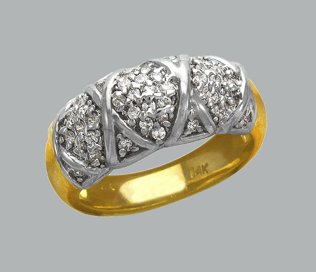 NEW 14K TWO TONE GOLD LADIES FANCY CZ COCKTAIL RING (1 of 1)
