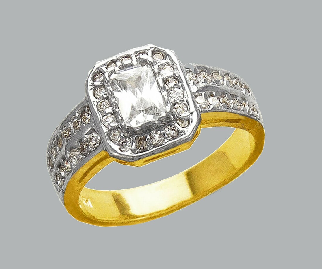 NEW 14K TWO TONE GOLD LADIES FANCY CZ RING (1 of 1)