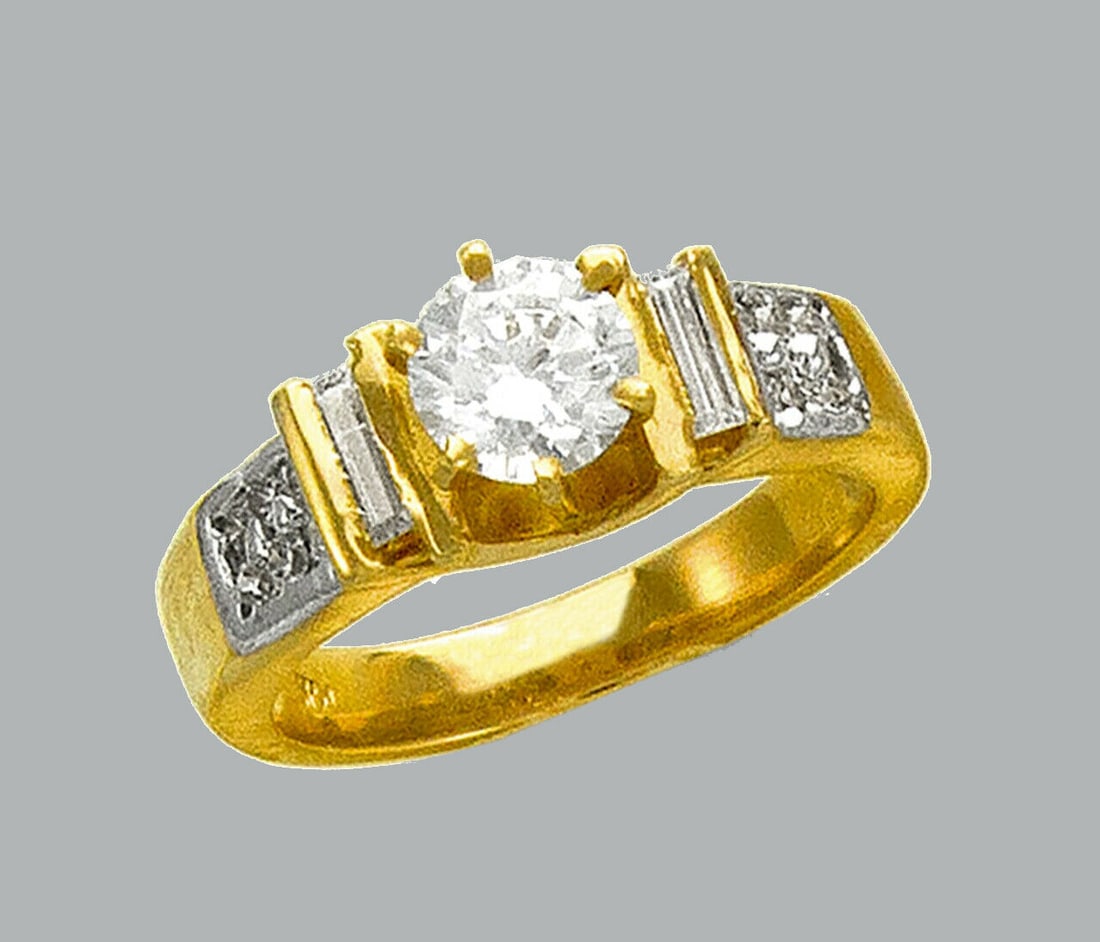 14K TWO TONE GOLD FANCY CZ RING SOLITAIRE COCKTAIL (1 of 1)