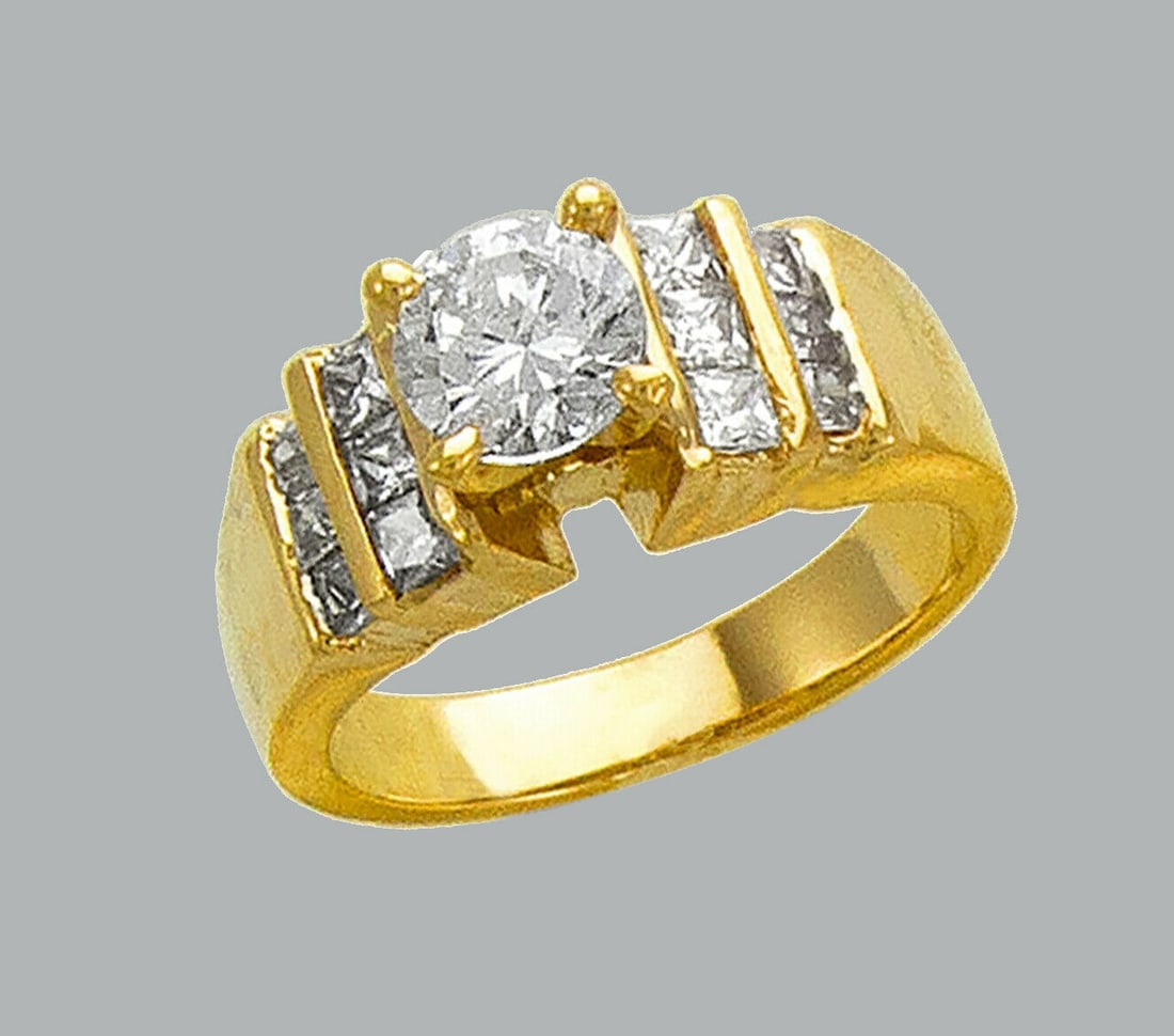 14K TWO TONE GOLD FANCY CZ RING SOLITAIRE COCKTAIL (1 of 1)