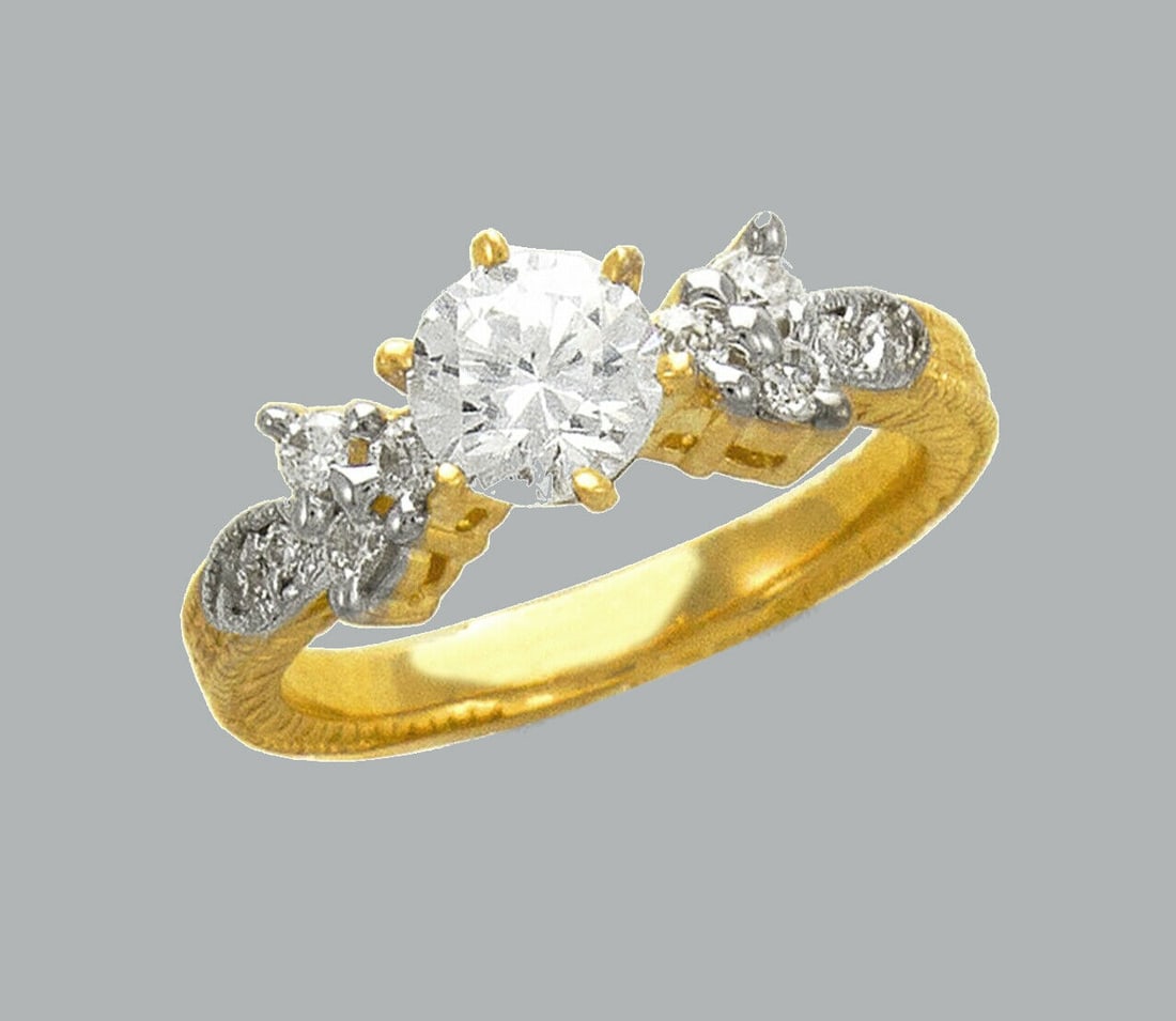 14K TWO TONE GOLD LADIES CZ RING SOLITAIRE COCKTAIL (1 of 1)