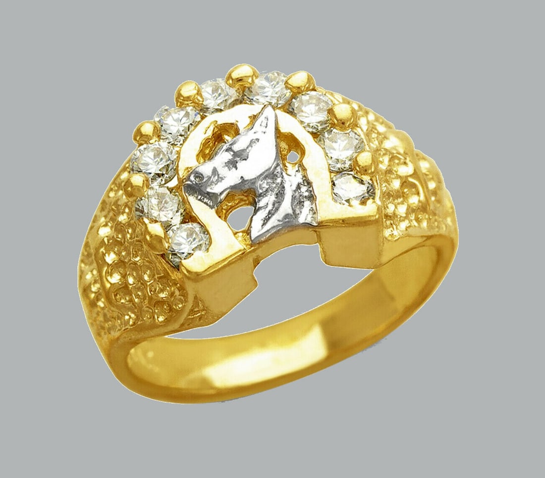 14K TWO TONE GOLD LADIES FANCY CZ RING HORSESHOE (1 of 1)