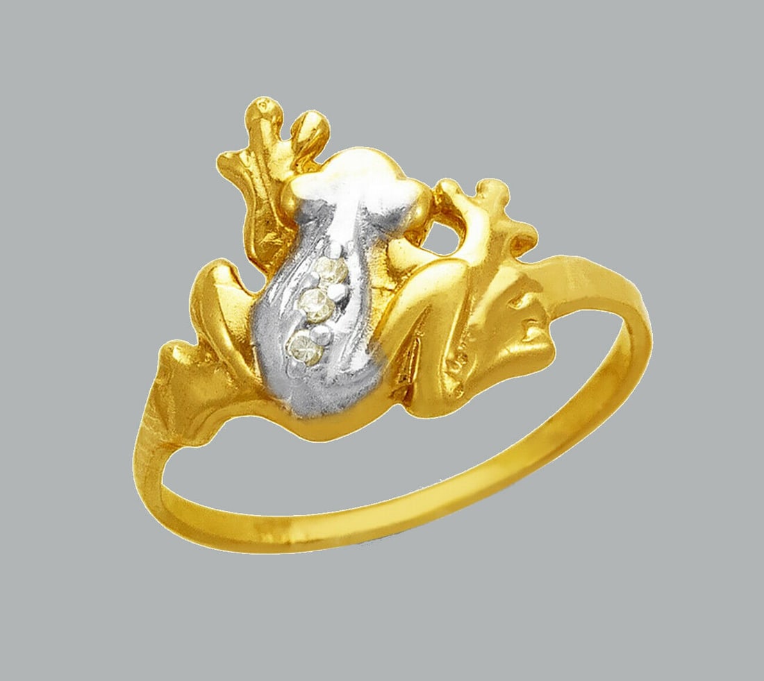 NEW 14K TWO TONE GOLD LADIES FANCY CZ RING FROG (1 of 1)