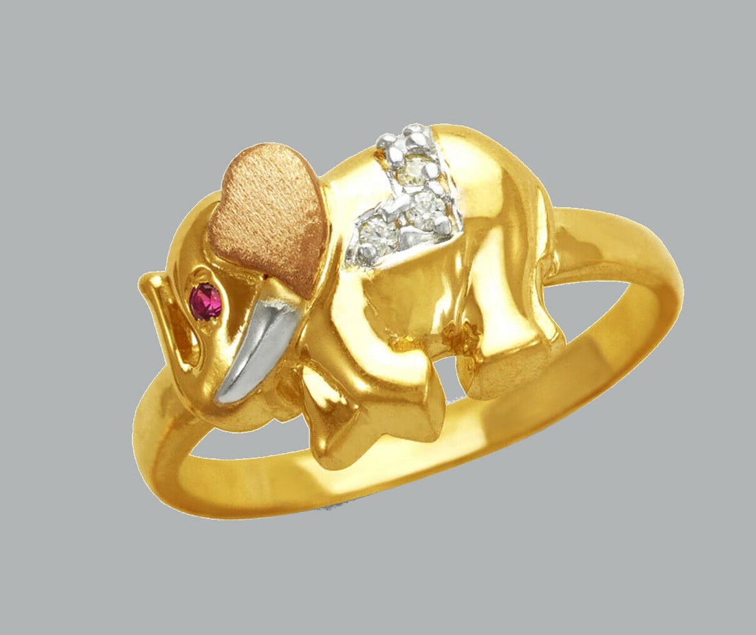 NEW 14K TRI COLOR GOLD LADIES FANCY CZ RING ELEPHANT (1 of 1)