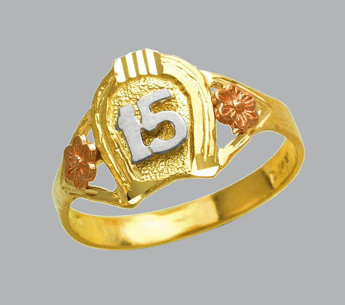 NEW 14K TRI COLOR GOLD LADIES FANCY RING 15 ANOS (1 of 1)