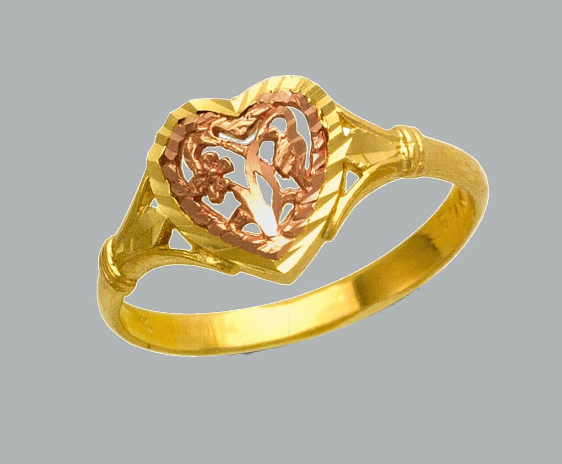 NEW 14K TWO TONE GOLD LADIES FANCY RING HEART (1 of 1)