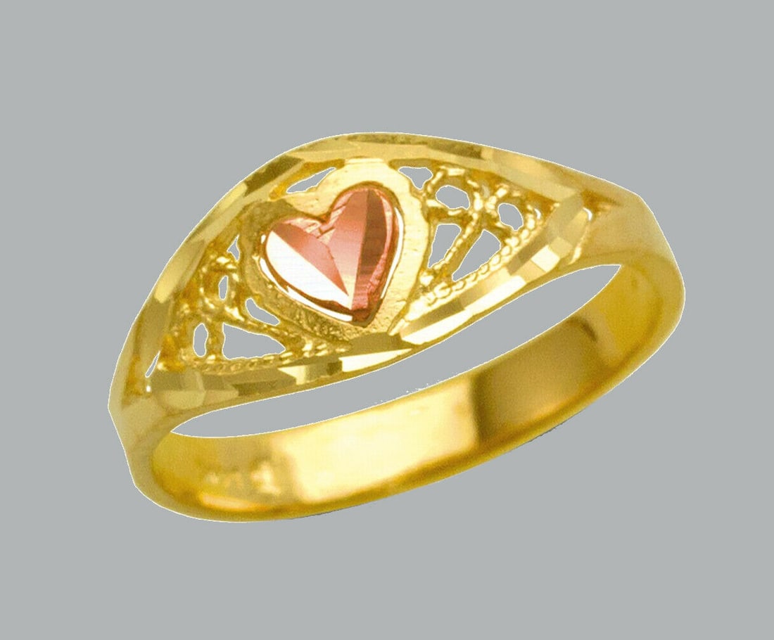 NEW 14K TWO TONE GOLD LADIES FANCY RING HEART (1 of 1)