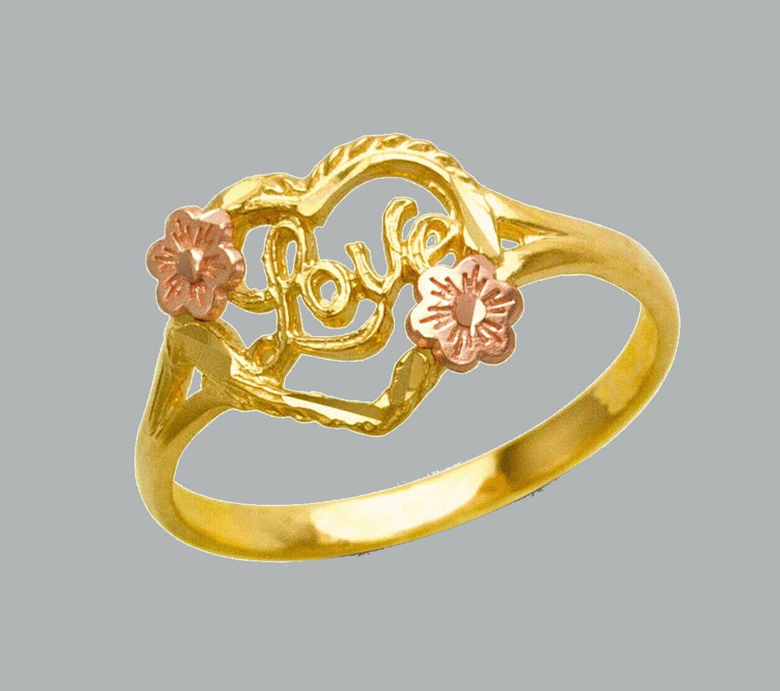NEW 14K TWO TONE GOLD LADIES FANCY RING HEART LOVE (1 of 1)