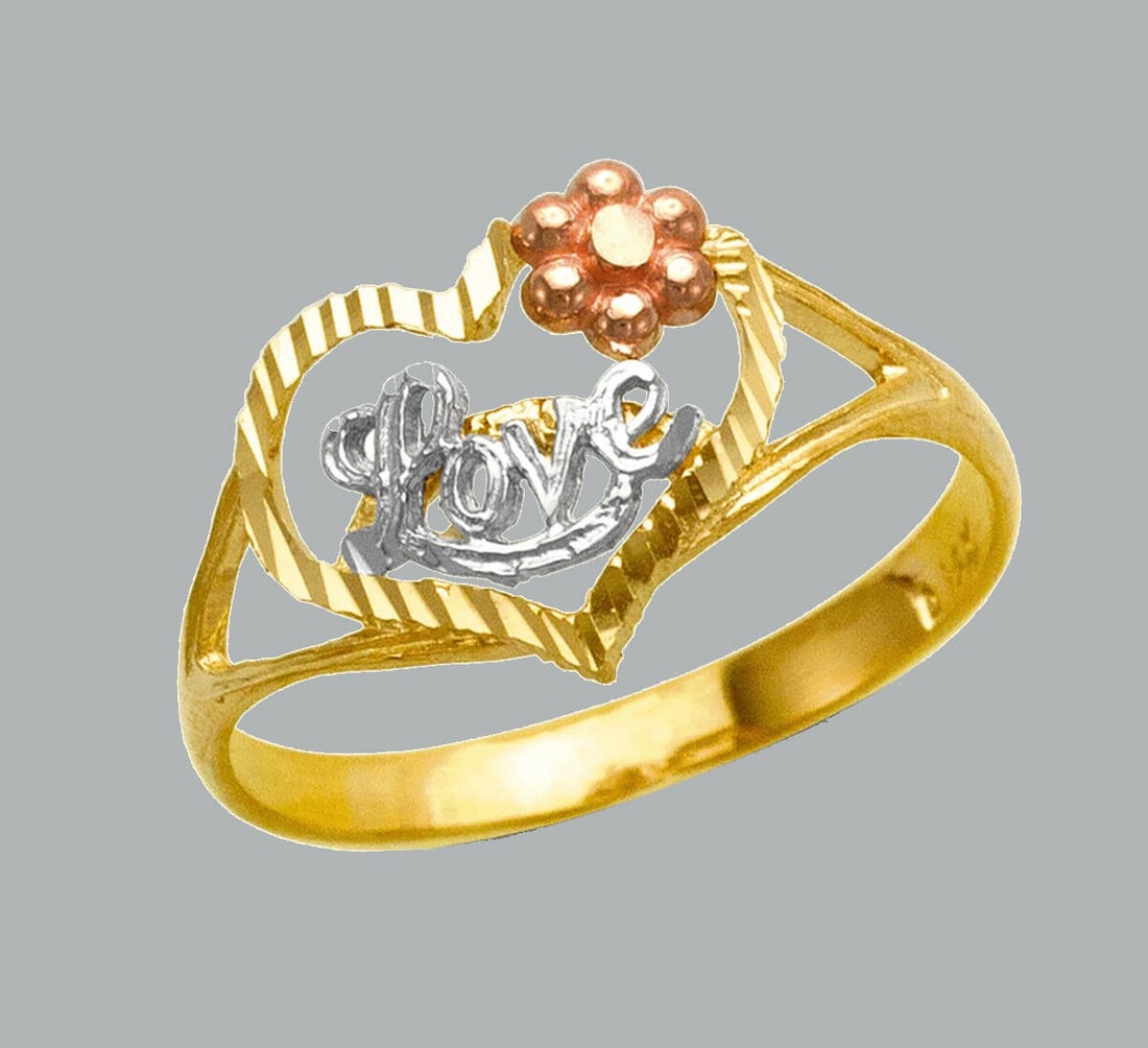 NEW 14K TRI COLOR GOLD LADIES FANCY RING LOVE HEART (1 of 1)
