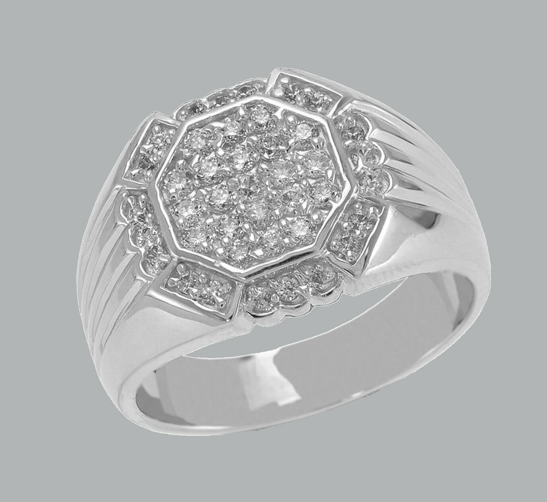 NEW 14K SOLID WHITE GOLD MENS CZ CLUSTER RING (1 of 1)