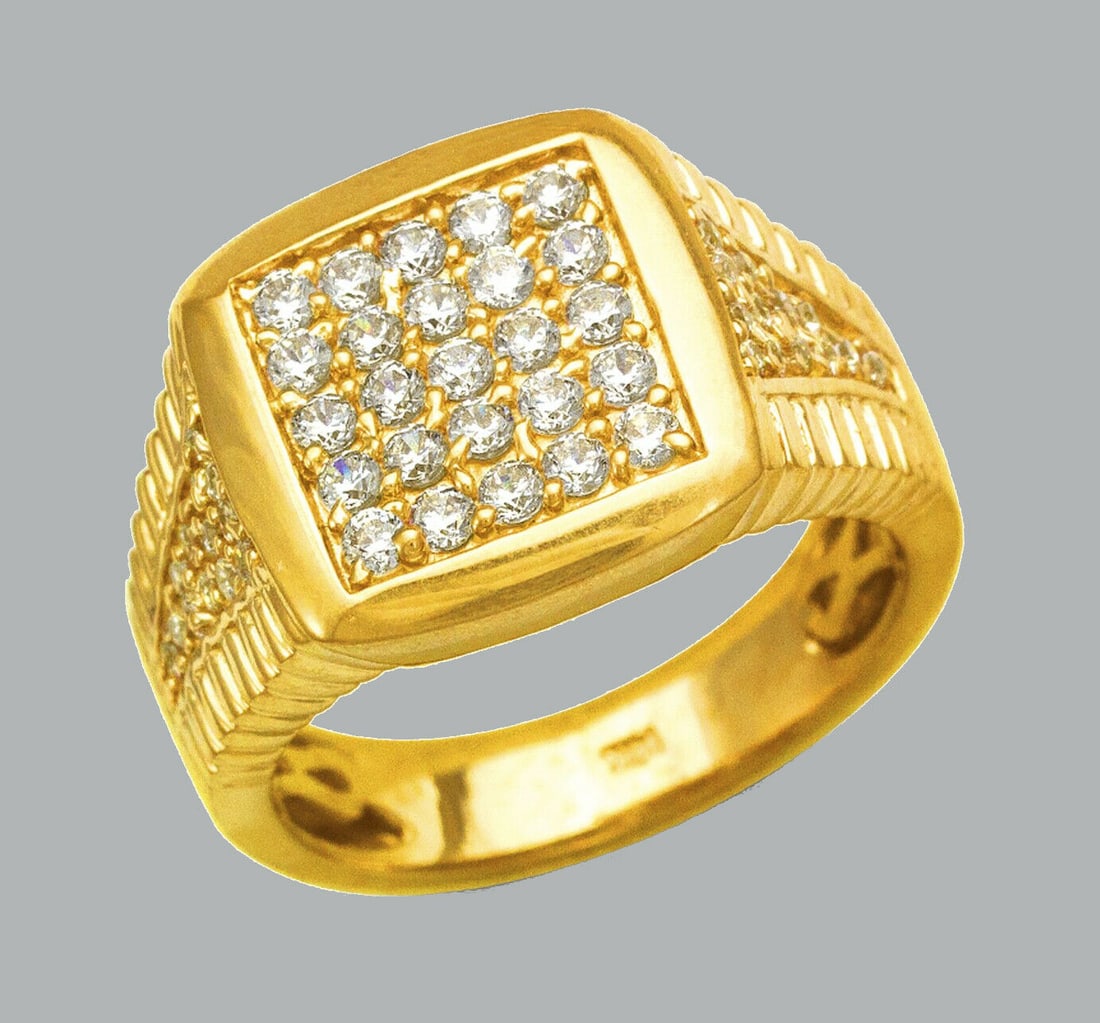 NEW 14K SOLID YELLOW GOLD MENS CZ CLUSTER RING (1 of 1)